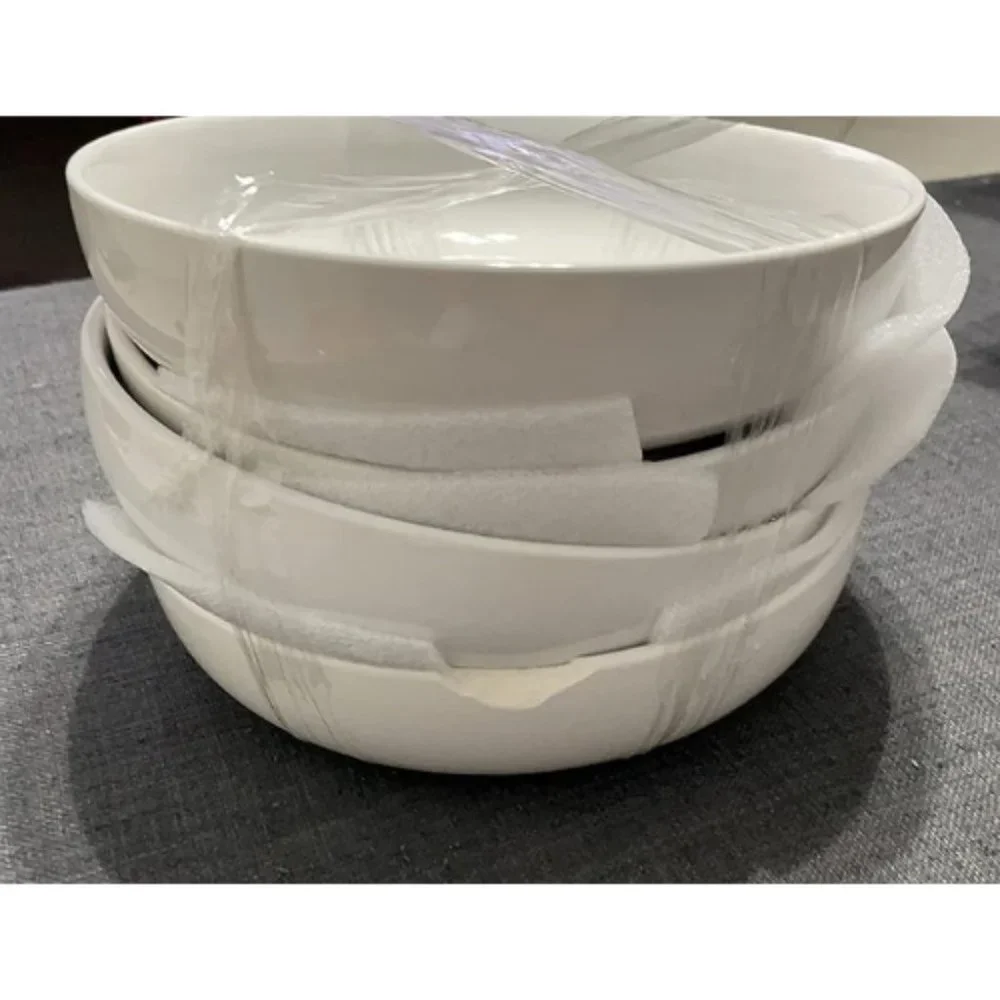 8.5 Inch Set of 4 White Large Salad Bowls and Serving Bowls